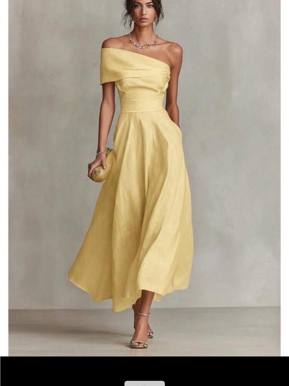SHEIN Pale Yellow One-Shoulder Midi Dress